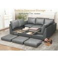 thumbnail image 4 of Oversized Modular Sectional Sleeper Sofa Bed with Storage & Ottoman, Convertible Faux Leather 9 Seat U Shaped Modular Couches for Living Room, 91inch Width, Brown, Grey, 4 of 7