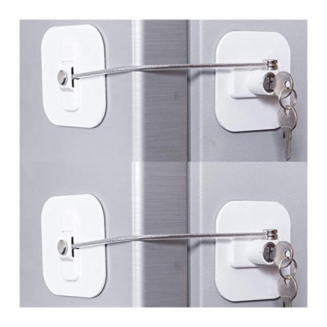 Cerradura para refrigerador, minicerradura con llave para adultos, cerradura para refrigerador y puerta de gabinete (paquete de 2 en blanco)