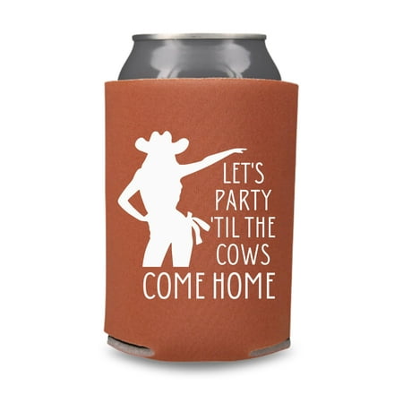

Fall Wedding Can Coolers Let s Party Til The Cows Come Home Wedding Party Gift and Souvenir Couple Beer Sleeves (Rust)