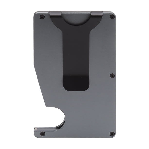 Tarjetero minimalista de aleación de aluminio con expulsión automática, billetera antirrobo para tarjetas de crédito para negocios, color gris