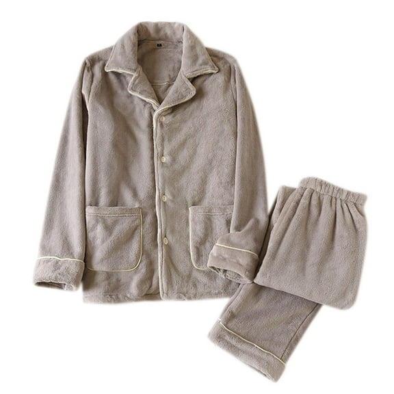 Cavosen 2 Piece Mens Pajamas LapelButton Long Sleeve Top and Elastic Waist Pants Loose Sleepwear Thicken Comfortable Loungewear