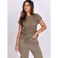 thumbnail image 6 of Jaimenalin Women Two Piece Outfits Crochet Sheer Knit Sweater Top Wide Leg Pants Lounge Matching Sets Khaki L, 6 of 9