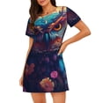 thumbnail image 1 of Easygdp Colorful Feather Owl Camisón de manga corta para mujer, informal, estampado, 1 of 6