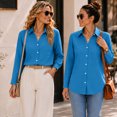 thumbnail image 6 of Yifymode Button Down Shirts for Women Long Sleeve Work Tops V Neck Shirts Dressy Casual Business Blouses with Pocket,Blue M, 6 of 6