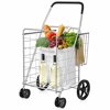 SUGIFT Folding Shopping Cart W/Swiveling Wheels and Dual Storage Baskets Silver