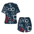 thumbnail image 6 of Wukai Navy Blue Geometric Women's Pajama Set,Short-Sleeve Top and Shorts with Elastic Waistband and Pockets for Loungewear, Yoga, and Casual Wear-, 6 of 8