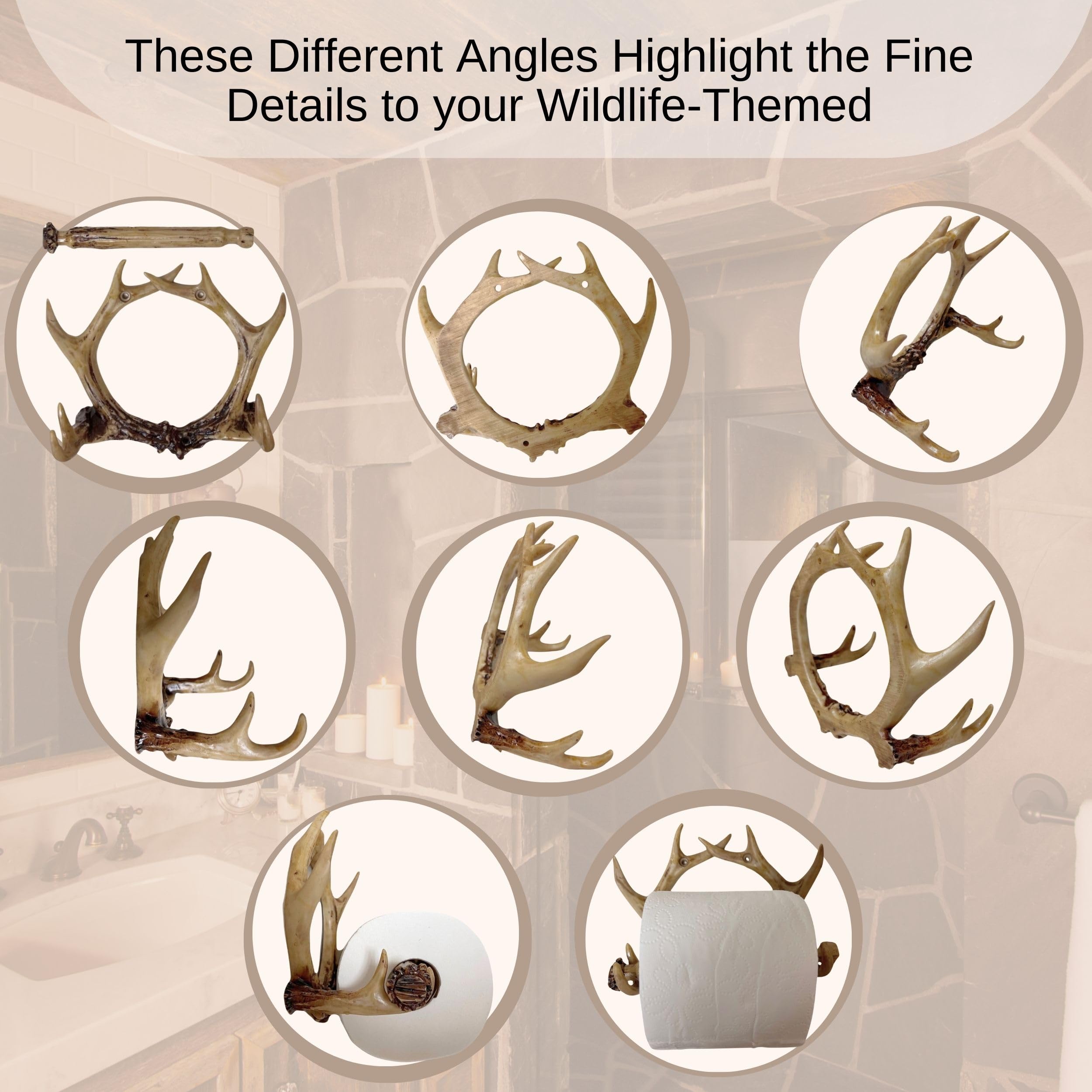 Faux Antler Wall Mounted Toilet Paper Holder - Vintage Rustic Deer Bathroom Decor for Lodge Cabin Style - Toilet Paper Roll Holder for Wall Mounting with Wilderness-Themed for Restrooms