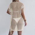 thumbnail image 7 of Tqyyweavej Women's Crochet Swim Cover Up Hollow Out V Neck Free Size Beach Cover Up Solid Color Short Sleeve Swimsuit Coverup for Women with Tassels, 7 of 7
