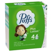 Puffs Plus Lotion Facial Tissue, Cube, 56 Tissues Per Box, 4 Count