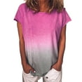 thumbnail image 2 of Femmes T-Shirt Manches Courtes Col Rond Top Manches Courtes T Gradient T-Shirt Casual, Rose Rouge, XL, 2 of 5