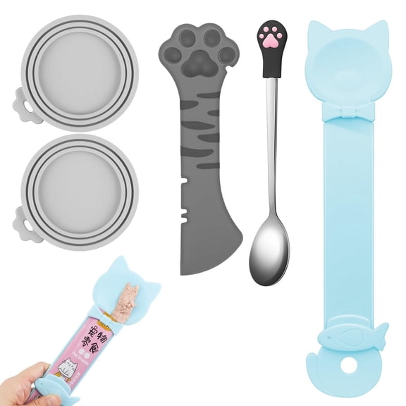 5Pcs Silicone Pet Can Lids Set, Multifunctional Food Spoon Opener for Cats Dogs