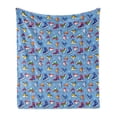 thumbnail image 1 of Ice Skates Soft Flannel Fleece Blanket, Colorful Illustration of Footwear Elements and Snowflakes Pattern, Cozy Plush for Indoor and Outdoor Use, 60" x 80", Pale Sky Blue Multicolor, by Ambesonne, 1 of 5