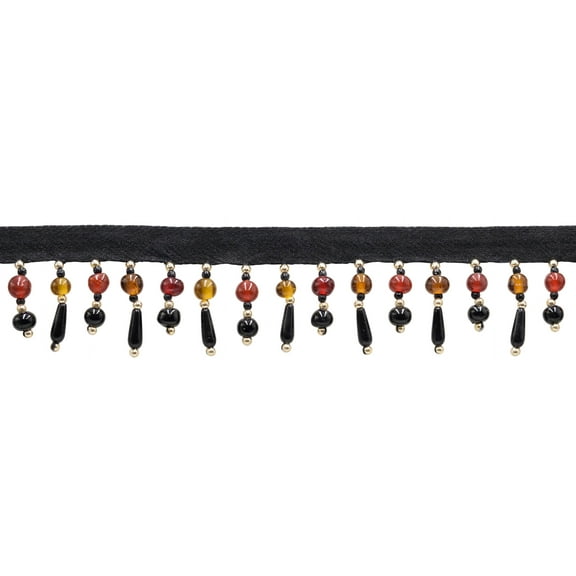 1 1/2" (3.5cm) Beautiful Handcrafted Teardrop Ball Beaded Fringe Trim # B40687,, Mahogany Black #K9J19 (Pure Black, Beige Brown, Dark Red) Sold By The Yard (36"/3 ft/0.9m)