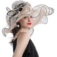 thumbnail image 3 of Women Hats Organza Butterfly Decoration Wide Brim Occasion Event Derby Church Dress Sun Hat, 3 of 5