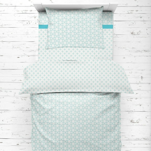 Bacati - Girls Toddler Bedding/Sheet Set 100% Cotton Muslin, Petals/Floral Aqua