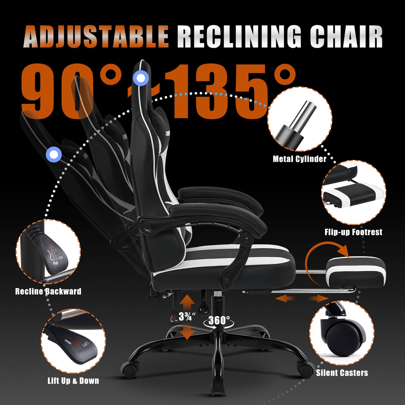 Gaming Chair, Video Game Chair with Headrest and Lumbar Support,High Back Ergonomic Computer Chair with Footrest,Swivel Desk Office Chair, Black