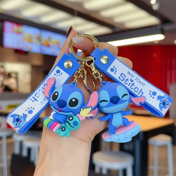 2Pcs Stitch Theme 3D Silicone Charm， Cartoon Keychain ，Bag Pendant Accessories.