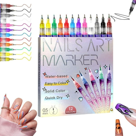 12 Colors Nail Art Pens Set, 2025 New Nail Art Markers for Gel Nails, DIY Nail Art Marker Drawing Painting Liner Pen, Nail Art Tools for Graffiti Dotting Drawing Painting Point Liner DIY (1 Set)