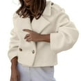 thumbnail image 1 of Women's Solid Woolen Jacket Long Sleeve Short Coat with Double Pockets for Outdoor Comfort, 1 of 9