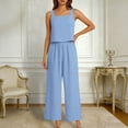 thumbnail image 5 of HongQid Women's 2-Piece Linen Blend Outfit, Sleeveless Square Neck Top & Wide Leg Capri Pants Set, Lightweight Breathable Matching Set for Summer Vacation & Daily Wear, 5 of 9
