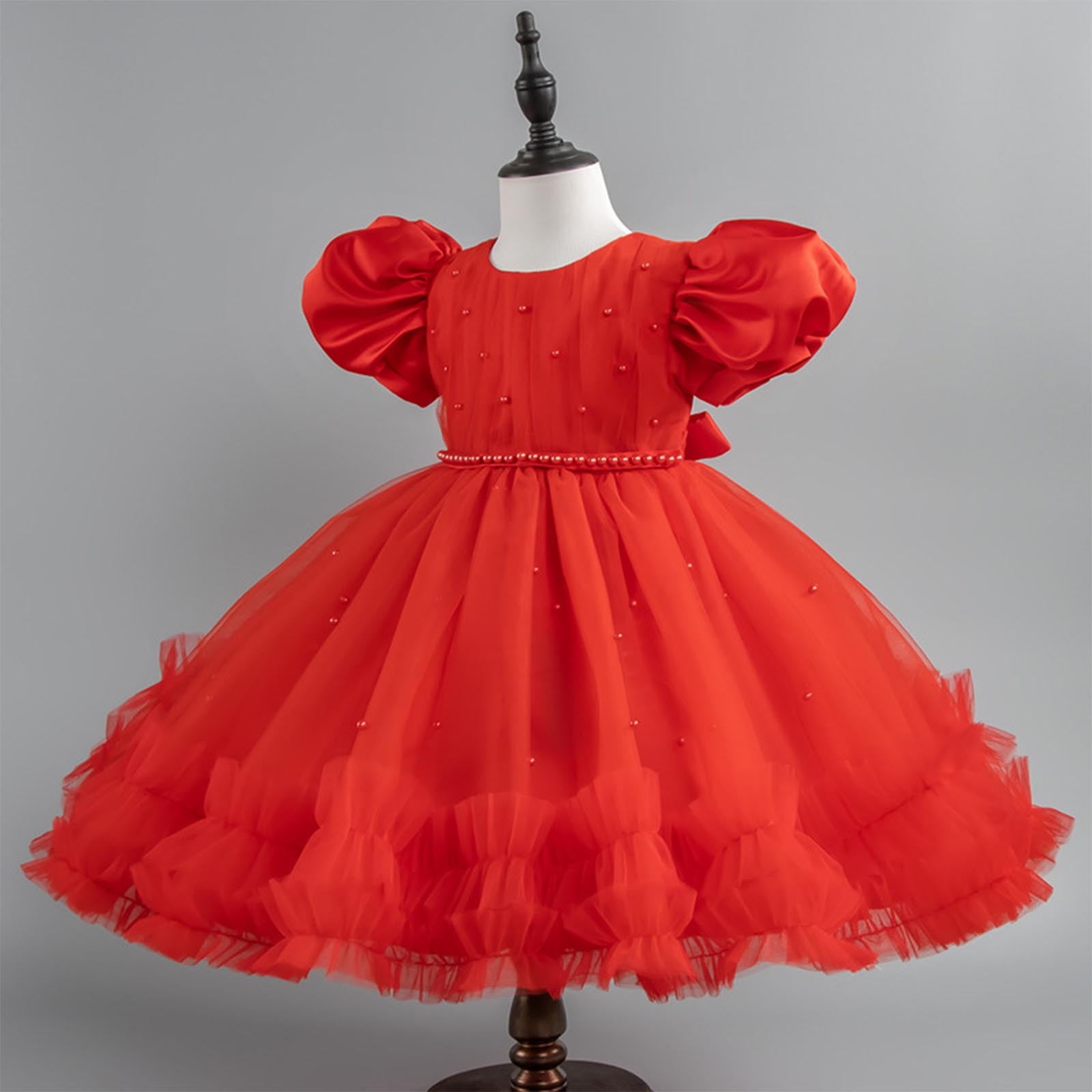 Little Girls Pearl Party Ball Dress Mesh Tiered Tulle Tutu Party Wedding Toddler Pageant Formal Prom Gown 0-5 Years