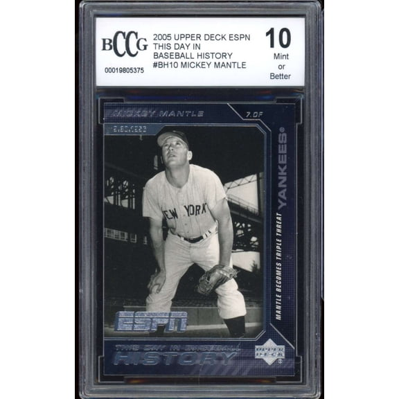 Collectible Mickey Mantle Card 2005 Upper Deck ESPN Baseball History #BH10 BGS BCCG 10