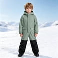 thumbnail image 6 of Girls Ski Suits Waterproof Jumpsuit with Hood Warm Insulated Midweight Zipper Closure Kids Winter Snow Jacket Green 6 Years, 6 of 8