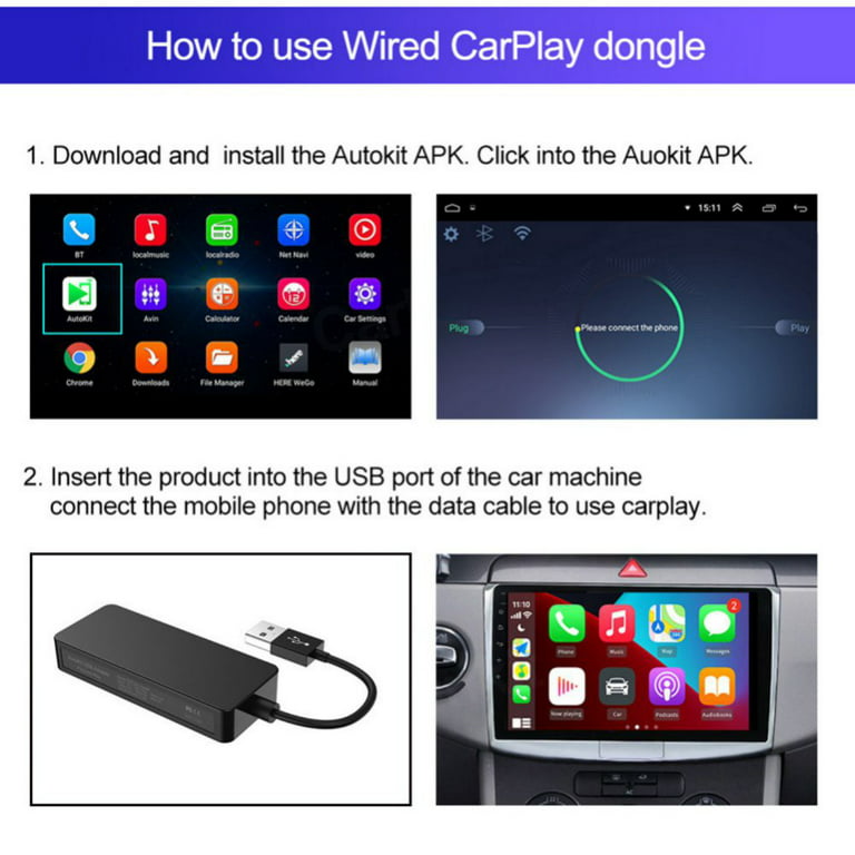 Wired CarPlay Dongle Android Auto for Car Radio with Android System Version  4.2 and Above, Install The AutoKit App in The Car System, Dongle Connect