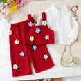 thumbnail image 5 of Xyant Toddler Baby Girl Clothes Outfit Long Sleeve Blouse Polo Shirt Top 3D Flower Vest Pants 3 Piece Outfits Set (Red,18-24 Months), 5 of 7