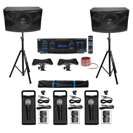 Rockville+Vocopro Karaoke Machine System w/ Pair 12" Speakers+Amplifier+(3) Mics