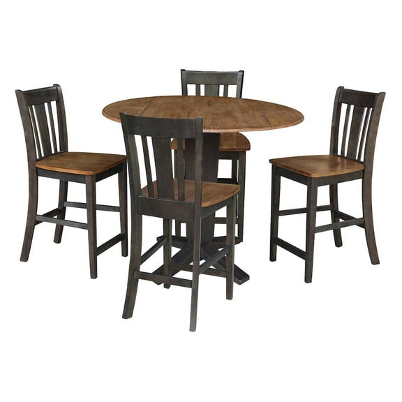 42" Solid Wood Dual Drop Leaf Table with 4 Counter Height Stools