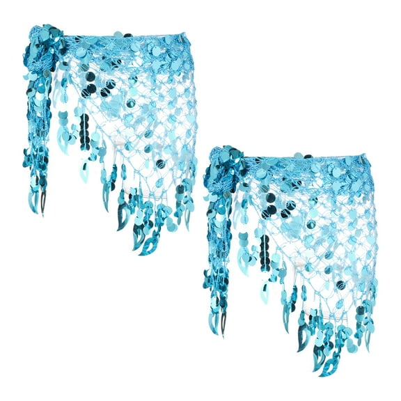 Uxcell Women's Belly Dance Hip Scarf with Sequins Triangle Wrap Skirts Waist Chain for Party Costume Performance Turquoise