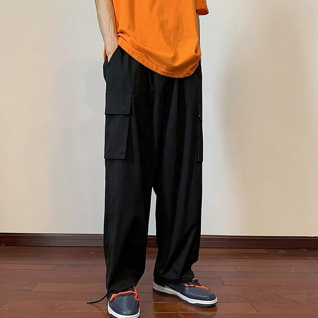 TIMIFIS Men's Straight Cargo Pants Casual Baggy Elastic Waist Drawstring Work Long Pants with Multi-Pocket