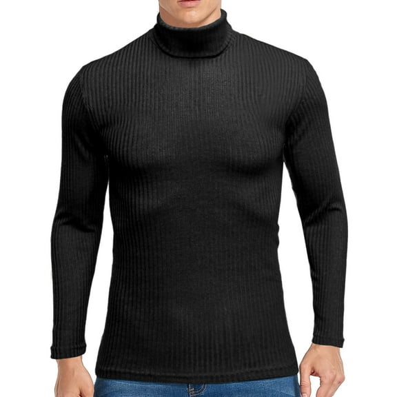 BONIXOOM Fall Sweaters Slim Jacket Pullover Casual Turtleneck Sweater Men Black M(US:6)