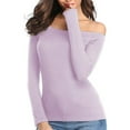 thumbnail image 4 of Lovskoo Women's 2024 Off Shoulder Tops T-Shirt Slim Long Sleeves Spring Fall Stretchy Shirts Blouses Top Purple, 4 of 7