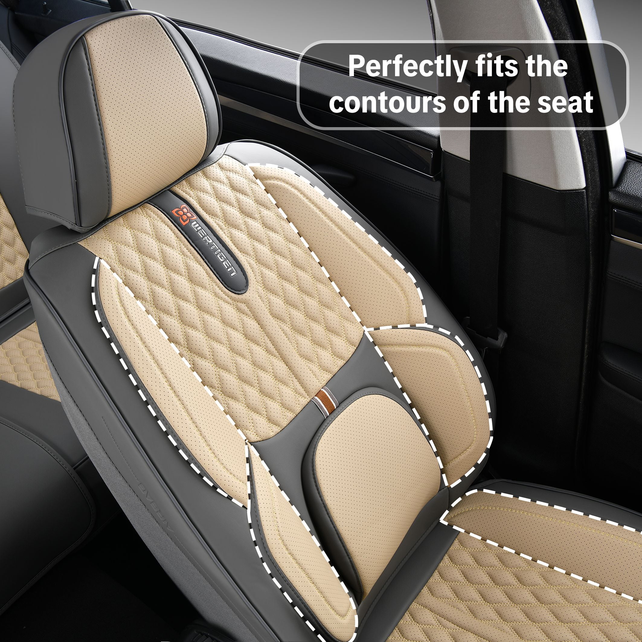 Car Seat Cover for Hyundai Tucson 2005-2026, Light Taupe Car Seat Covers, PU Leather, 5 Piece Full Set, Anti-Slip, Waterproof, Suitable for All Seasons, Beautify the Interior of Old Cars