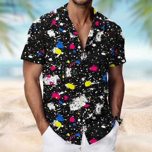 Blusa y camisa de manga corta con cuello vuelto para hombre, camisa hawaiana de manga corta con estampado de verano para playa, blusa, camisa para hombre, tops de poliéster