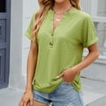 thumbnail image 3 of Elainilye Fashion Summer Tops for Women 2024 Trendy V-Neck Hollow Out Recreational Short Sleeve Tops Blouse,Green, 3 of 5