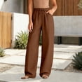 thumbnail image 2 of MDUKONU Women's Vintage Linen Pants Solid Color Linen Blend Non See-Through Brown M, 2 of 4
