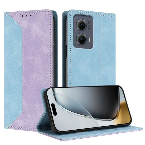 Funda FOXDOCK para Motorola Edge 5G 2024 de Cuero Premium Bicolor con Ranuras RFID, Carcasa Tipo Billetera Antigolpes y Soporte Plegable