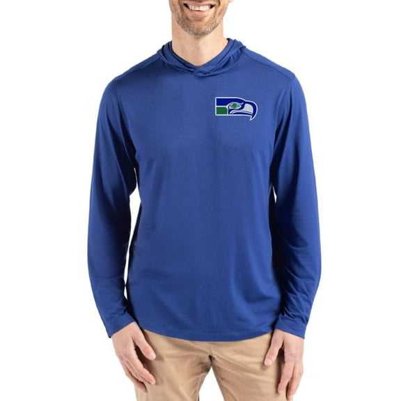 Men's Cutter & Buck Blue Seattle Seahawks Coastline Epic Comfort Eco Recycled Long Sleeve Hoodie T-Shirt