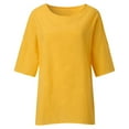 thumbnail image 6 of Teissuly Women's Ladies Fashion Cropped Sleeves Round Neck Cotton Loose Shirt Blouse, 6 of 6