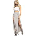 thumbnail image 3 of Womens Long Double Split High Waist Ladies Plain Jersey Stretch Two Side Slit Maxi Skirt, 3 of 5