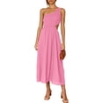 thumbnail image 1 of TRKIYQC vestidos largos acampanados para mujer 2022, verano sin mangas de un hombro fruncido Color sólido recorte de una pieza TRKIYQC casual, 1 of 6
