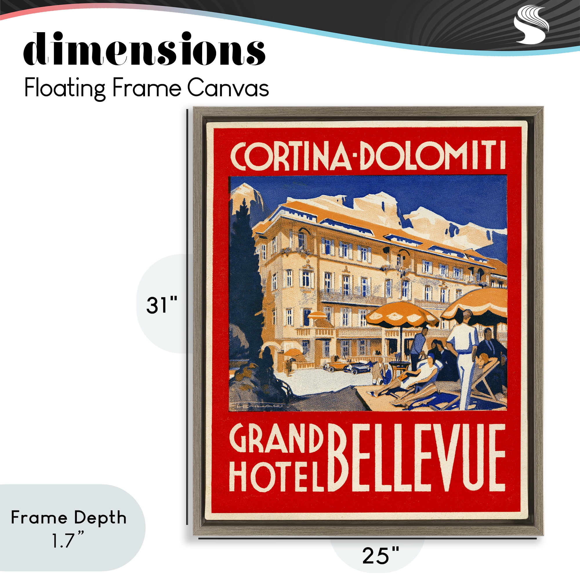 Stupell Industries Grand Hotel Bellevue Vintage Brown Framed Floater Canvas Wall Art, design by Print Collection