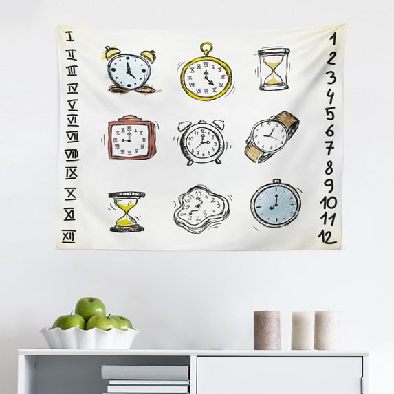 Clock Tapestry, Gears in Style of Steampunk Mechanical Design Engineeringme Print, Fabric Wall Hanging Decor for Bedroom Living Room Dorm, 2 Sizes, Pale Orange Brown, by Ambesonne
