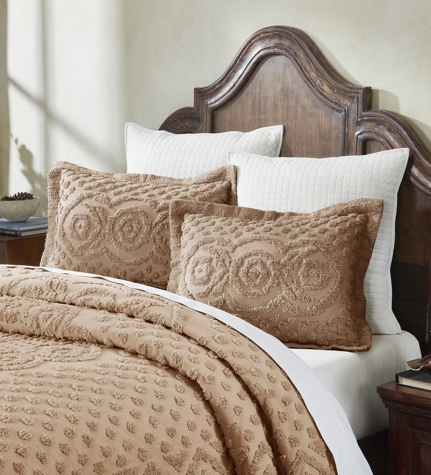 Better Trends Chenille Bedspread For King Size Bed 100% Cotton Medallion Design Lightweight Bedspread for all Season 120" x 110" Heirloom Collection (Tan)