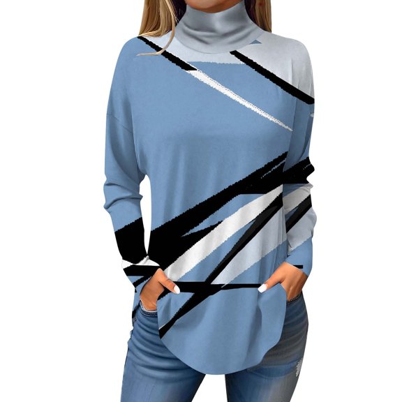 Turtleneck Sweater Women's Tops To Wear With Leggings Ethnic Floral Long Sleeve Shirts Tunic Mock Neck Sweatshirt Drop Shoulder Outfits Sweaters For Women