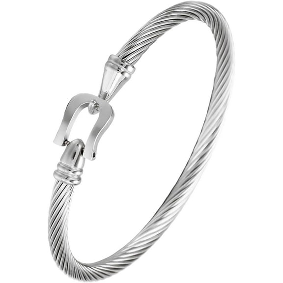 Elegant Stainless Steel Twisted Cable Bracelet for Women, Minimalist Cuff Bangle - Perfect for Stacking Jewelry, Bangle Bracelet with Horseshoe Clasp for Women