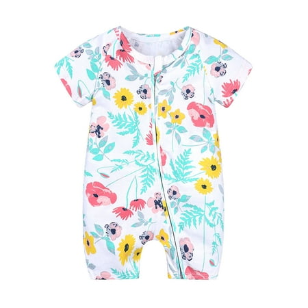 

VerPetridure Clearance Infant Baby Boys Girls 2-Way Romper Zip Front Cartoon Print Jumpsuit Toddler Short Sleeve One Piece Outfits